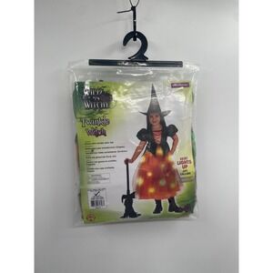NWT Twinkle Witch Fancy Dress Costume Girls 3-4 Black‎ Light Up Dress With Hat